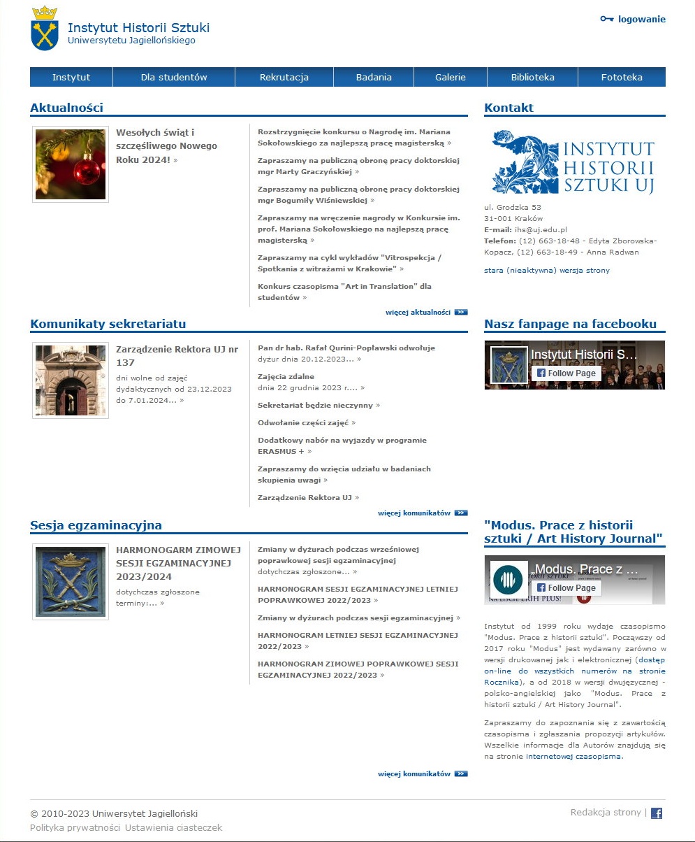 Zrzut ekranu starej strony internetowej Instytutu