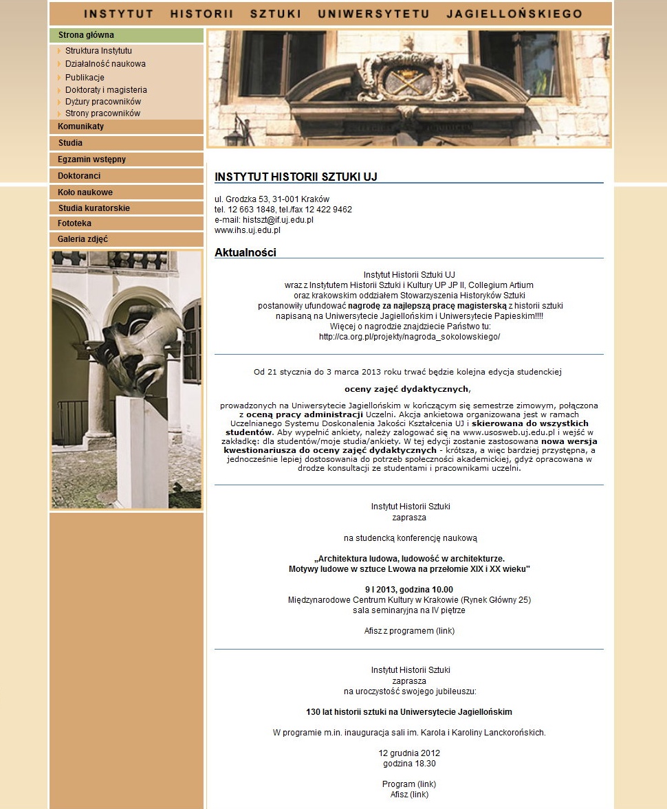 Zrzut ekranu starej strony internetowej Instytutu